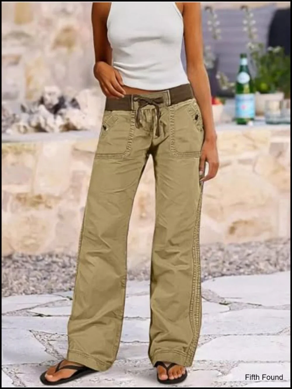 Mid Rise Drawstring Waist Straight Leg Pants